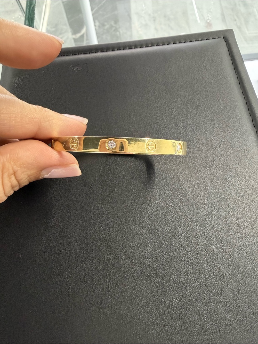 18k solid Gold Bangle Bracelet with diamonds.